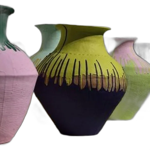 3d render, photorealistic, colorful, hand-painted, ceramic, vases, abstract, designs transparent PNG cut-out
