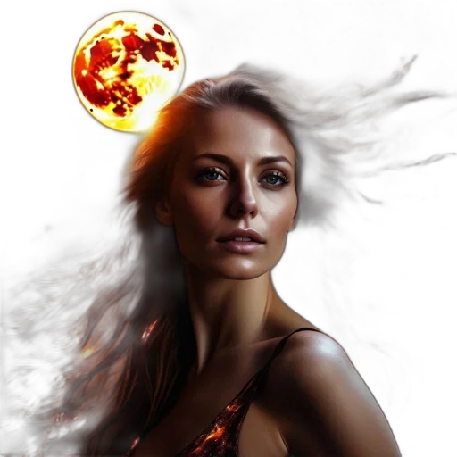 dragon, fantasy art, photorealistic, comic book art, concept art, fire, outer space, woman transparent PNG cut-out
