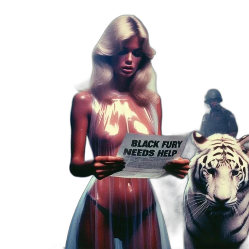 concept art, comic book art, neon lights, foggy, jungle, blonde, woman, reads transparent PNG cut-out