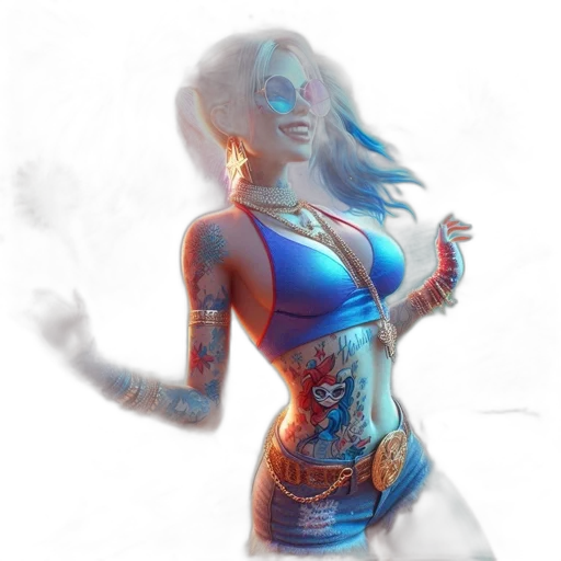 dress, comic book art, fantasy art, concept art, cyberpunk, neon lights, fire, blue transparent PNG cut-out