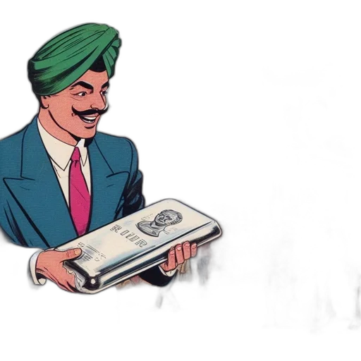 cartoon, concept art, man, blue, suit, green, turban, smiles transparent PNG cut-out