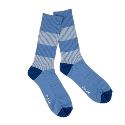 blue, pair, white, striped, socks, displayed, against, background transparent PNG cut-out