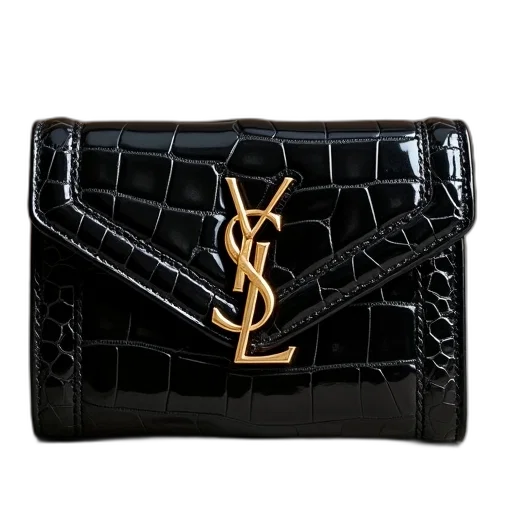 saint, laurent, wallet, crocodile, effect, gold, ysl, logo transparent PNG cut-out