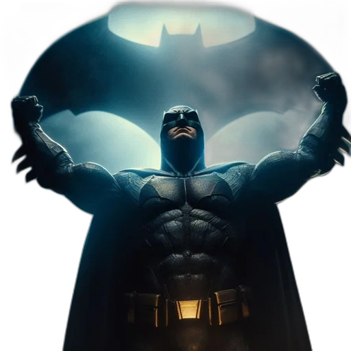 mask, comic book art, concept art, 3d render, photorealistic, batman, stands, dramatic transparent PNG cut-out