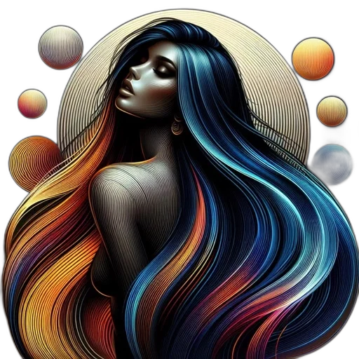 hair, dress, fantasy art, watercolor, pixel art, photorealistic, outer space, colorful transparent PNG cut-out