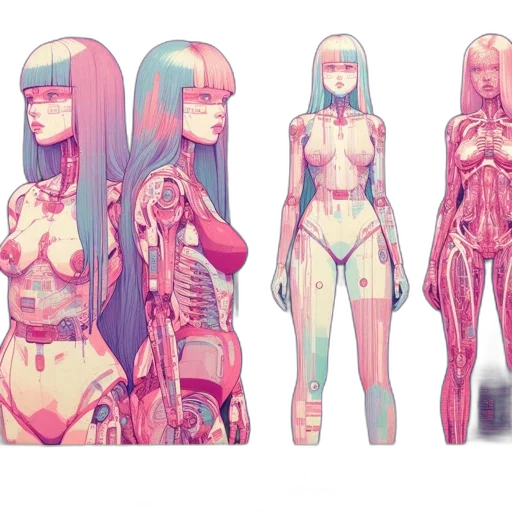 robot, concept art, cyberpunk, fantasy art, comic book art, pastel, neon, colorful transparent PNG cut-out
