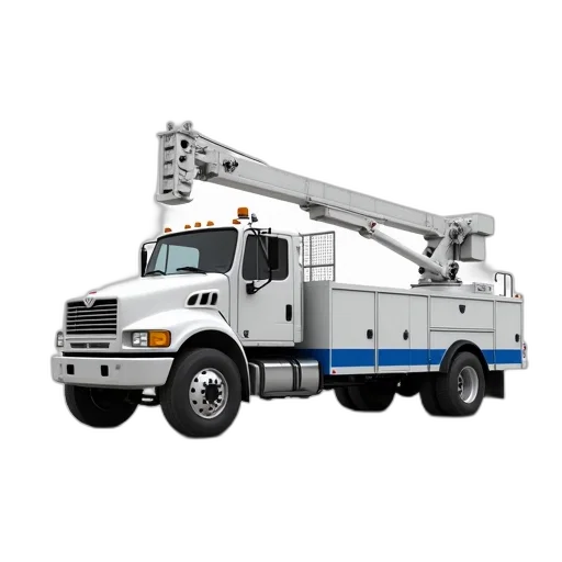 staff, weapon, white, utility, truck, large, crane, back transparent PNG cut-out