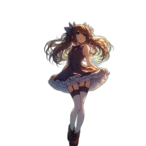 dress, shoes, hair, staff, anime, concept art, pixel art, fantasy art transparent PNG cut-out