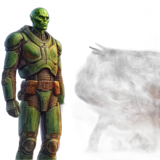 creature, mask, concept art, 3d render, fantasy art, comic book art, outer space, green transparent PNG cut-out