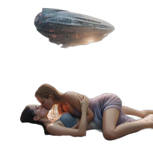 creature, concept art, outer space, underwater, fire, two, women, lie transparent PNG cut-out