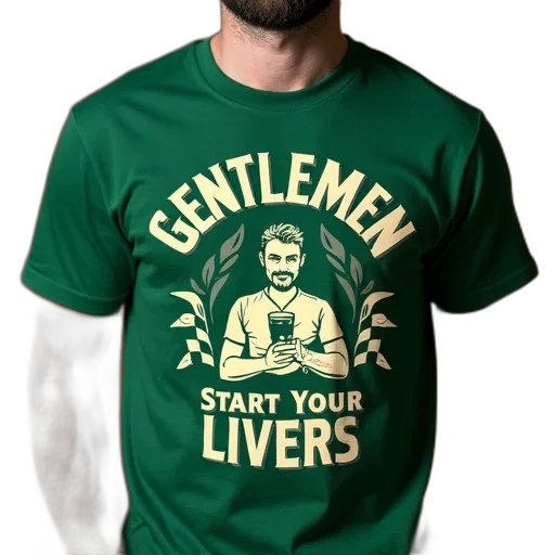 man, wearing, green, t-shirt, graphic, design, reads, gentlemen transparent PNG cut-out