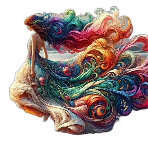 hair, dragon, dress, mask, fantasy art, watercolor, concept art, photorealistic transparent PNG cut-out
