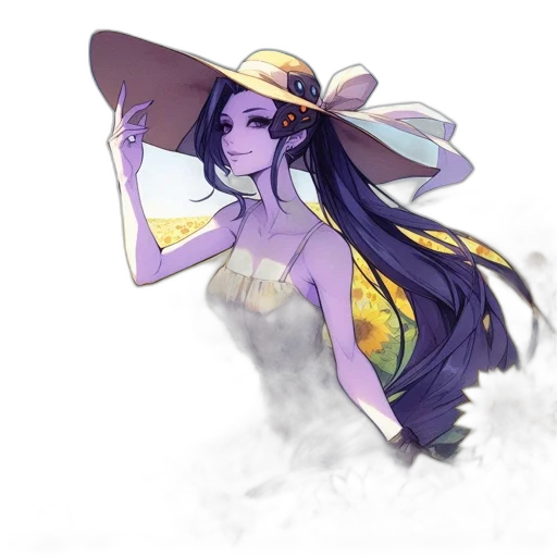 hat, staff, dress, weapon, fantasy art, concept art, watercolor, anime transparent PNG cut-out