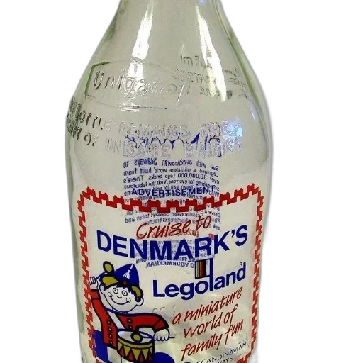 bottle, clear, glass, label, advertising, denmark, legoland, featuring transparent PNG cut-out