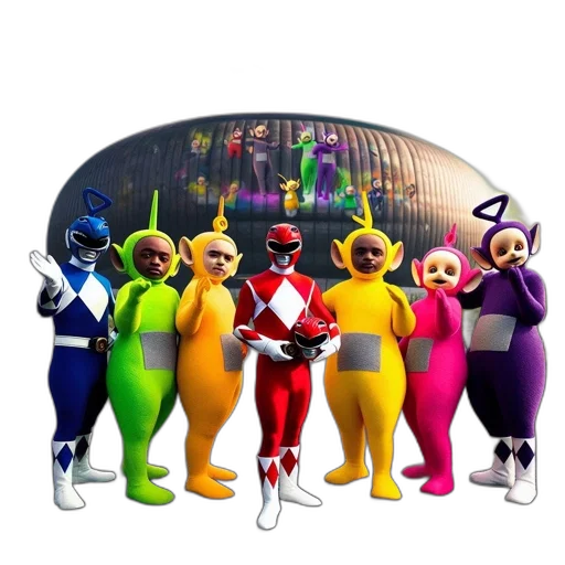 mask, staff, concept art, 3d render, seven, individuals, wearing, teletubbies-like transparent PNG cut-out