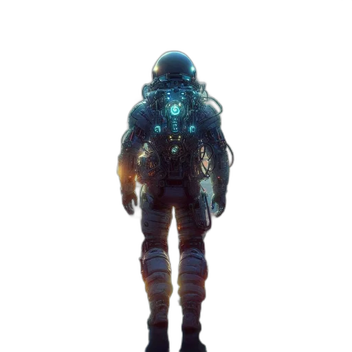 robot, jacket, creature, weapon, concept art, cyberpunk, pixel art, 3d render transparent PNG cut-out