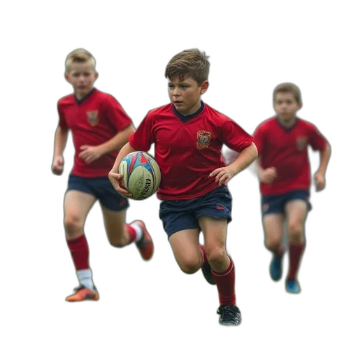 young, boys, playing, rugby, grass, pitch, teams, behind transparent PNG cut-out