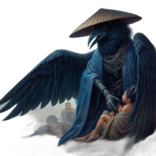 dragon, umbrella, staff, fantasy art, concept art, photorealistic, oil painting, rain transparent PNG cut-out