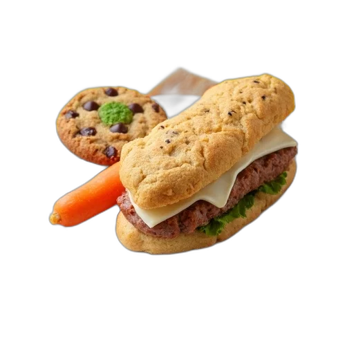 food, 3d render, photorealistic, sandwich, meat, cheese, cut, half transparent PNG cut-out
