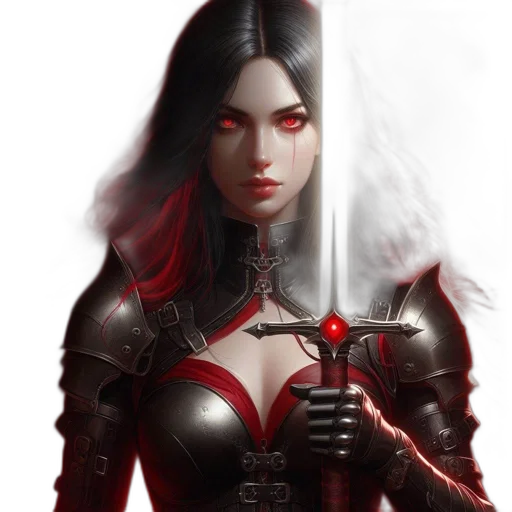 sword, weapon, fantasy art, concept art, comic book art, pixel art, red, female transparent PNG cut-out