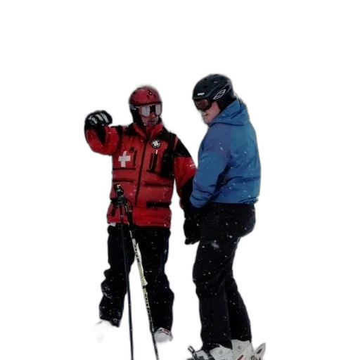jacket, staff, snow, man, red, white, cross, talking transparent PNG cut-out