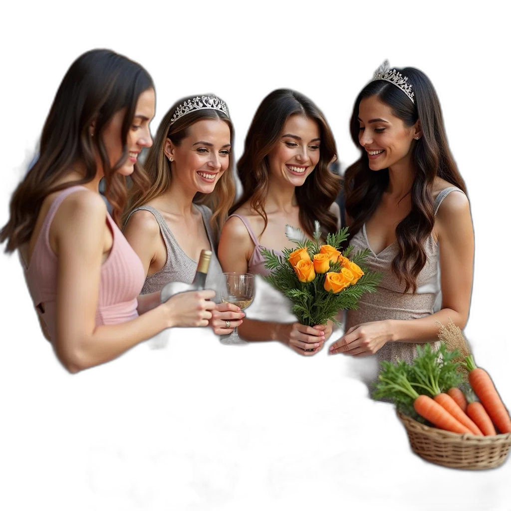 crown, food, photorealistic, group, women, gathered, around, table transparent PNG cut-out