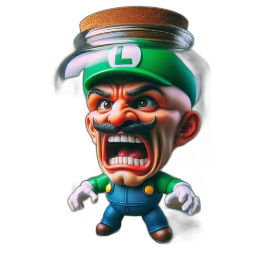 face, hat, mask, 3d render, concept art, photorealistic, pixel art, luigi transparent PNG cut-out
