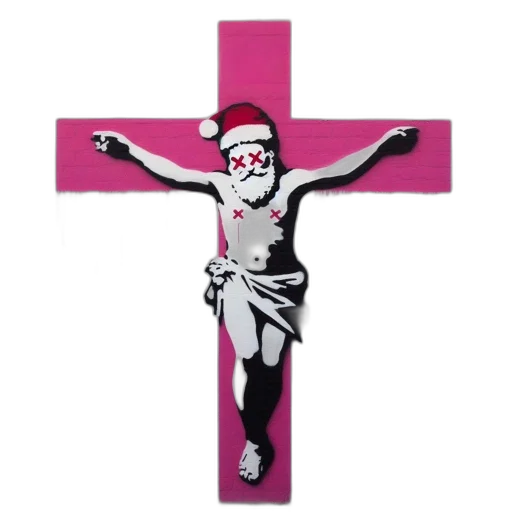 vaporwave, pixel art, abstract, figure, wears, santa, hat, while transparent PNG cut-out