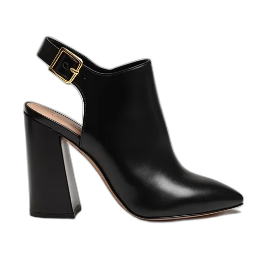 shoes, black, leather, sandal, pointed, toe, curved, heel transparent PNG cut-out