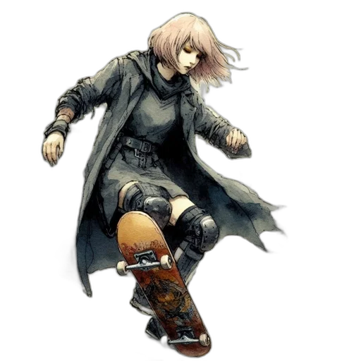 weapon, jacket, shoes, sword, concept art, watercolor, fantasy art, dark transparent PNG cut-out