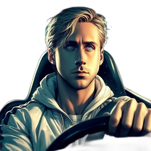 car, jacket, face, weapon, concept art, cartoon, pixel art, photorealistic transparent PNG cut-out