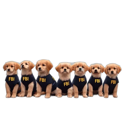 golden, retriever, puppies, dressed, fbi, agents, stand, lineup transparent PNG cut-out
