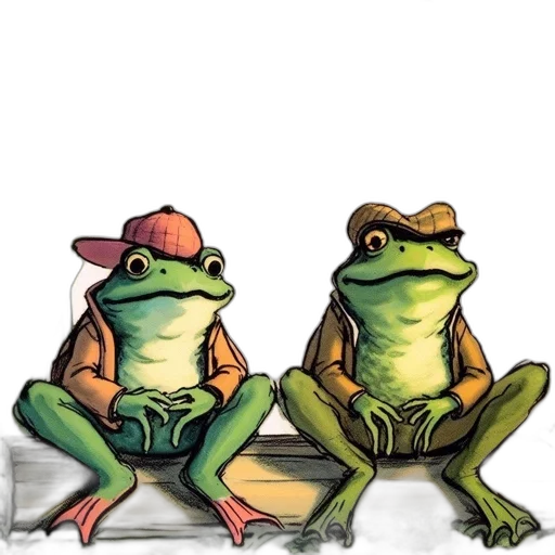 hat, concept art, watercolor, photorealistic, oil painting, two, frogs, one transparent PNG cut-out