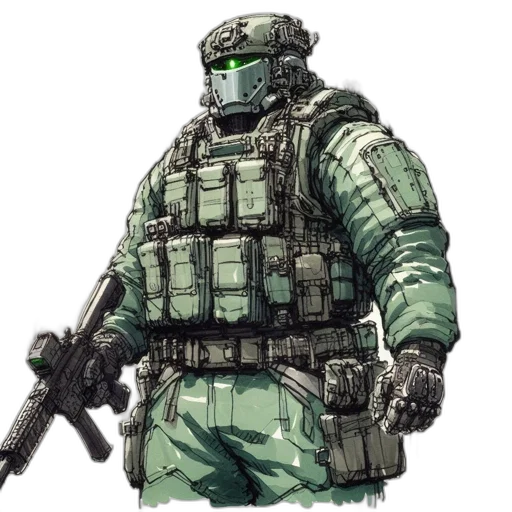 weapon, staff, robot, jacket, concept art, pixel art, 3d render, comic book art transparent PNG cut-out