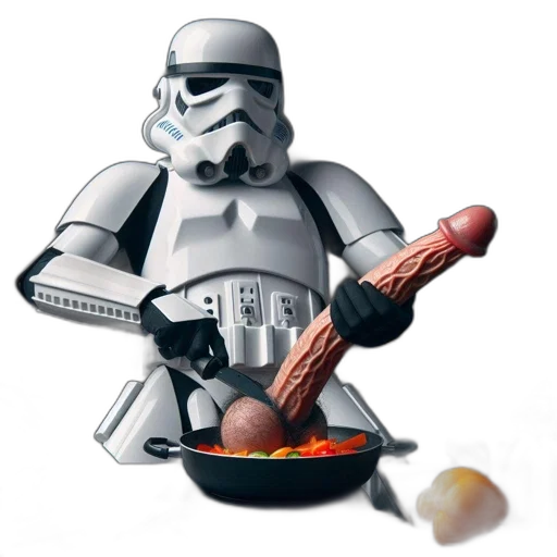 food, weapon, robot, 3d render, kitchen, setting, stormtrooper, typically transparent PNG cut-out