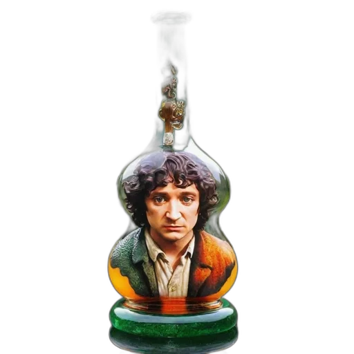 bottle, photorealistic, concept art, artisanal, decorative, glass, man, portrait transparent PNG cut-out