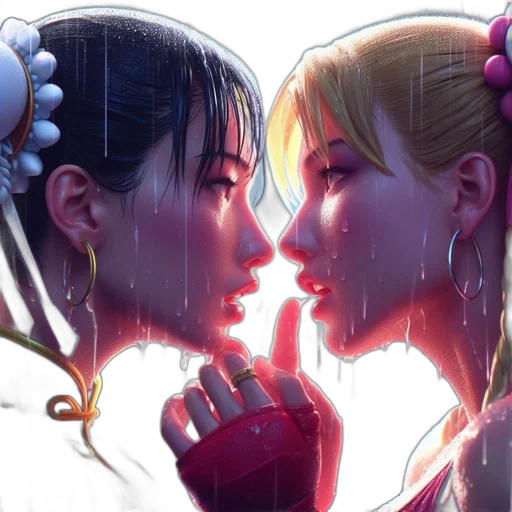 concept art, comic book art, fantasy art, anime, neon lights, snow, rain, two transparent PNG cut-out