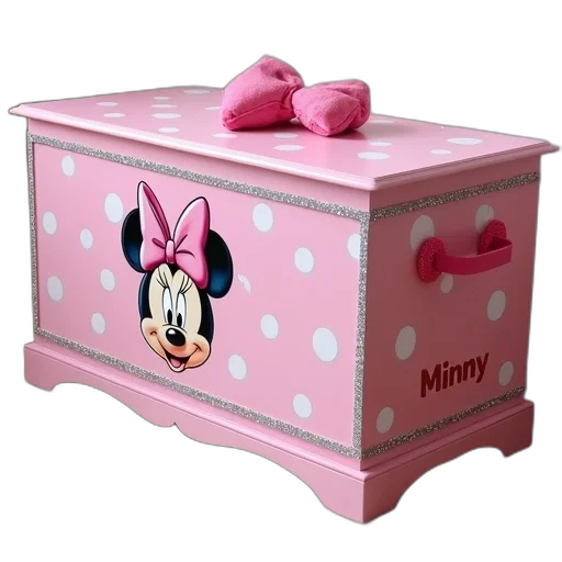 furniture, 3d render, pink, polka-dotted, glittery, minnie, mouse-themed, storage transparent PNG cut-out