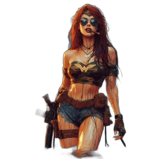 concept art, fantasy art, comic book art, pixel art, confident, woman, stands, wilderness transparent PNG cut-out