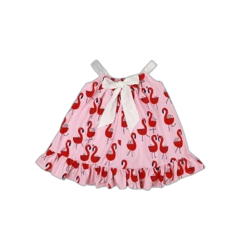 dress, pink, red, flamingo, patterns, white, straps, bow transparent PNG cut-out