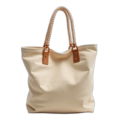 earth tones, beige, canvas, tote, bag, braided, handle, wooden transparent PNG cut-out