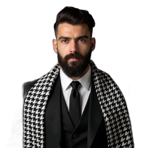 jacket, monochrome, man, full, beard, mustache, wearing, black transparent PNG cut-out