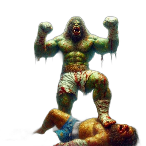 creature, concept art, fantasy art, comic book art, 3d render, muscular, bloodied, stands transparent PNG cut-out