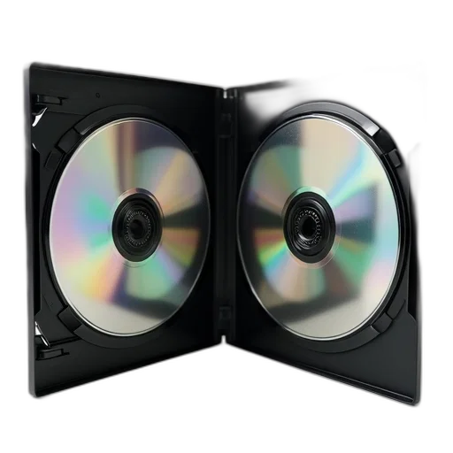 3d render, black, dvd, case, two, discs, inside, one transparent PNG cut-out
