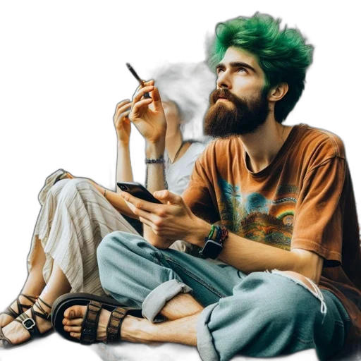 face, photorealistic, concept art, vaporwave, comic book art, fire, green, two transparent PNG cut-out