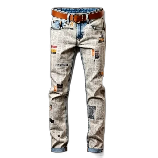 3d render, photorealistic, pair, white, jeans, newspaper, print, design transparent PNG cut-out