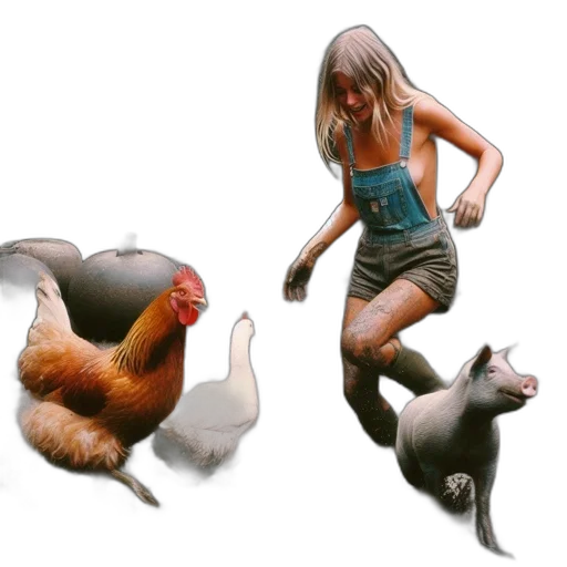 animal, concept art, photorealistic, 3d render, pixel art, young, woman, denim transparent PNG cut-out