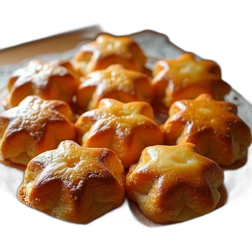 food, crown, photorealistic, golden-brown, star-shaped, pastry, displayed, glass transparent PNG cut-out