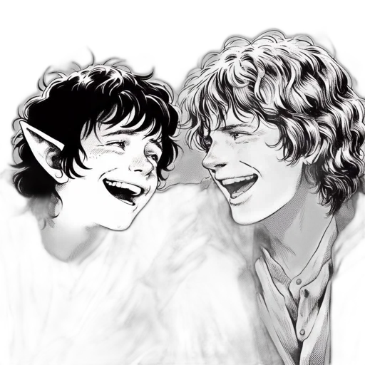 fantasy art, concept art, comic book art, cartoon, two, characters, one, curly transparent PNG cut-out