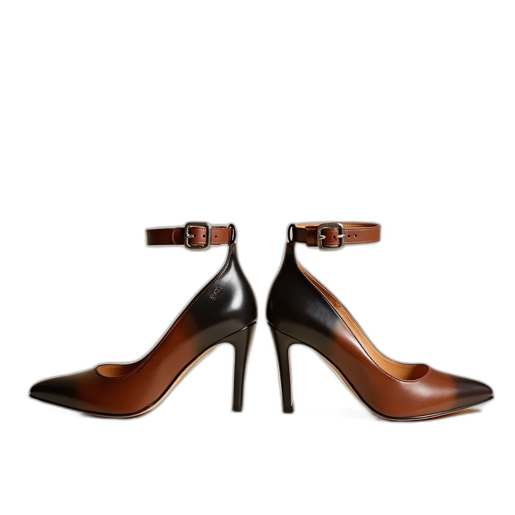 shoes, 3d render, photorealistic, earth tones, pair, high-heeled, unique, design transparent PNG cut-out